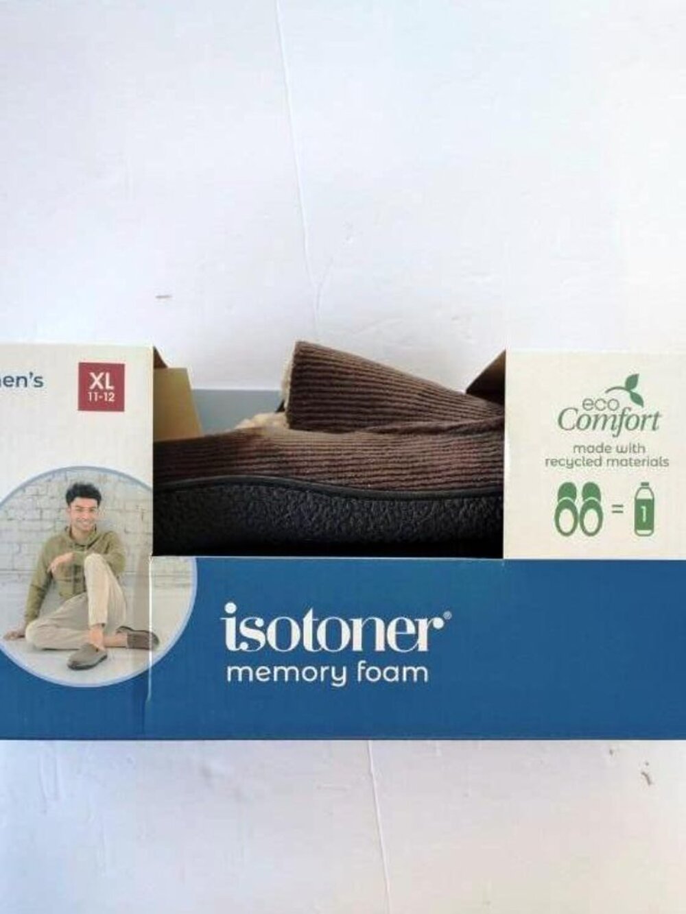 Isotoner Men's Memory Cushioned Eco Comfort Slippers, Brown, Size 11-12